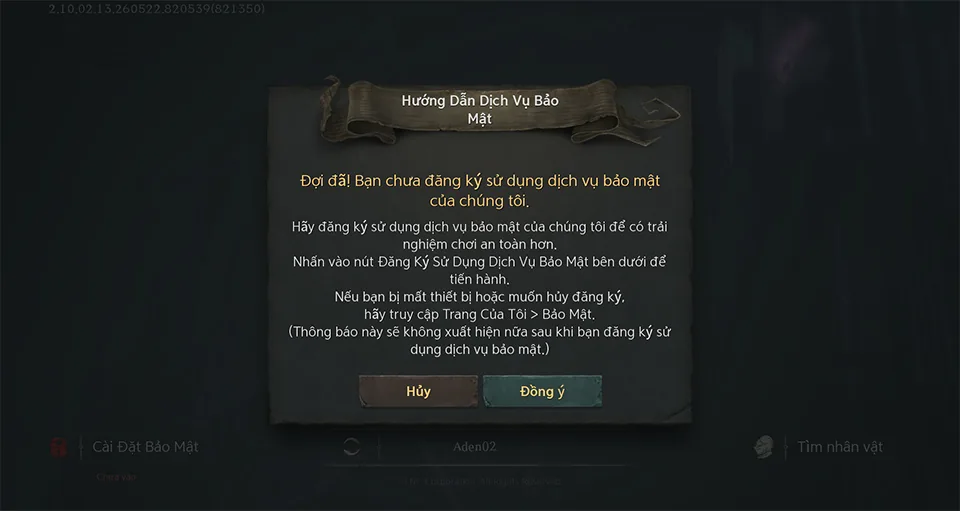 Bước 2: Xác nhận hướng dẫn dịch vụ bảo mật
